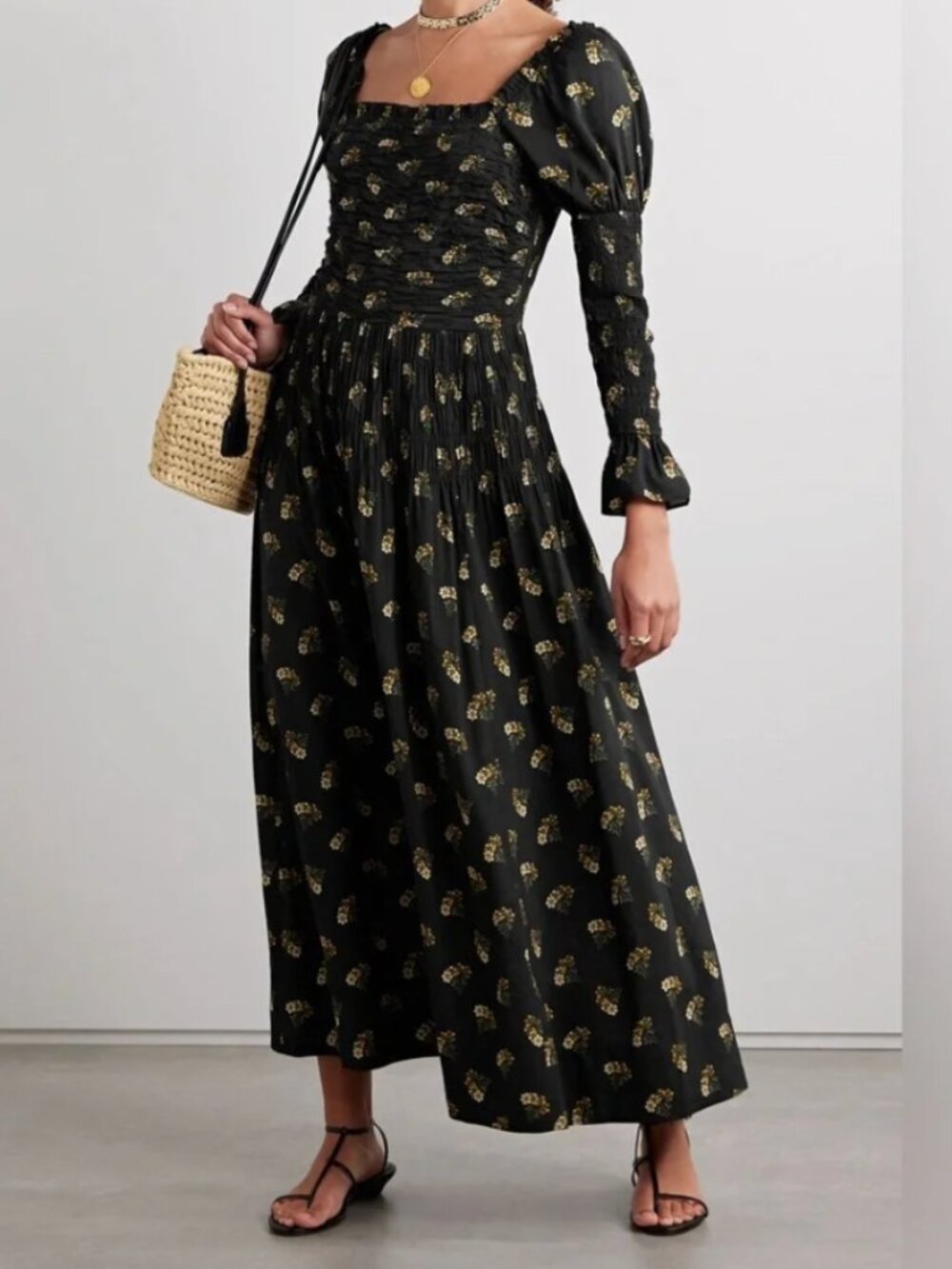 Doen Wilmina Black Buttercup Floral Dress Sz L